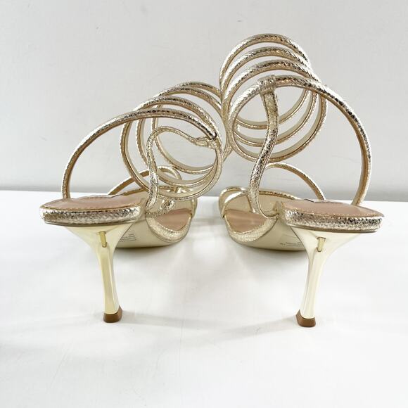 Steve Madden Shantelle Ankle Wrap Strappy Square Toe Sandals Gold Snake 8.5 - Picture 10 of 10